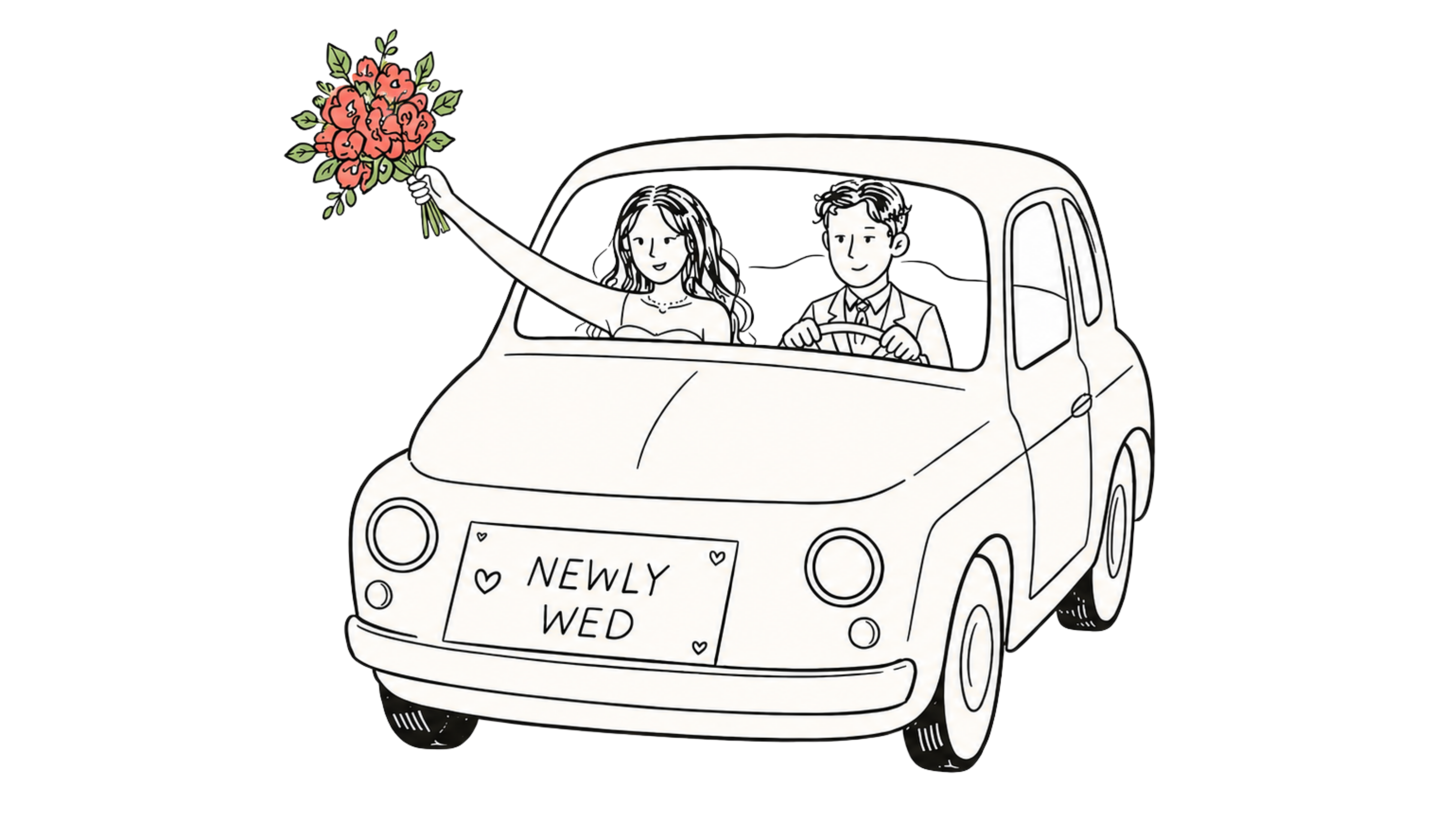 Illustrated couple in car